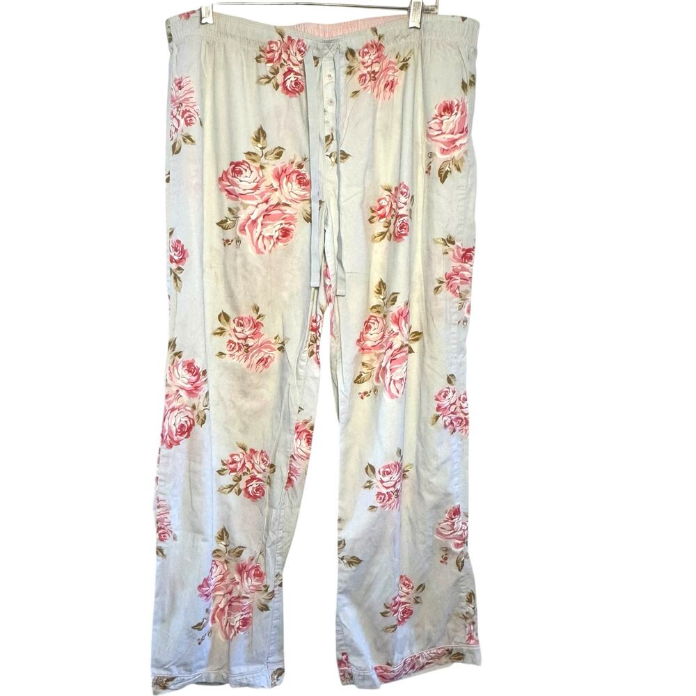 Gap Body 100% Cotton Size Large Light Blue Rose Print Cottagecore Pajama Pants